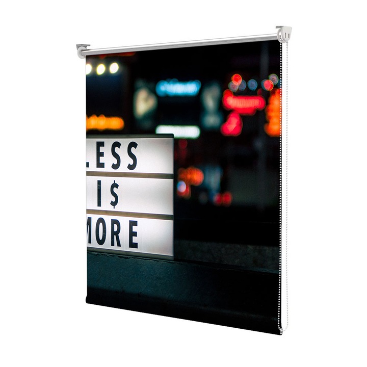 Roleta Art Shade tip Jaluzea cu Rulou si sistem inclus, Art Star, Less is more iluminat noaptea, Mesaje, Decoratiuni, Latime 75 cm x Inaltime 130 cm