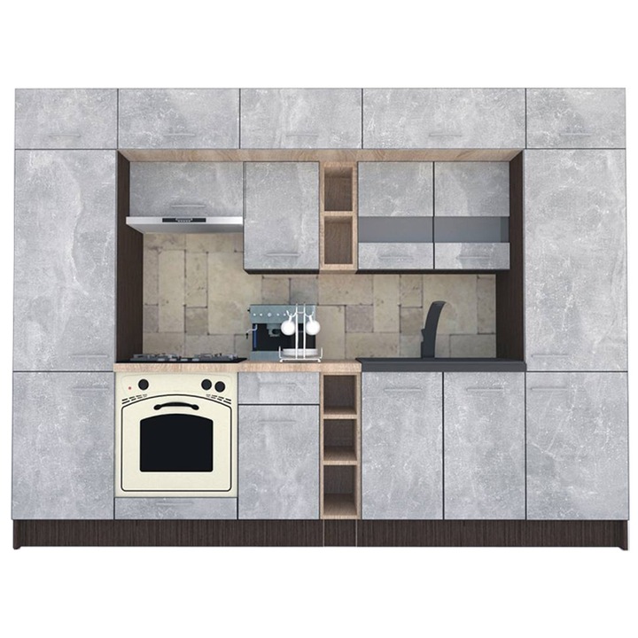 Set Bucatarie Genarom BIGMAR 300, 300 x 225,5 x 60 cm, Wenge / Decor 4298