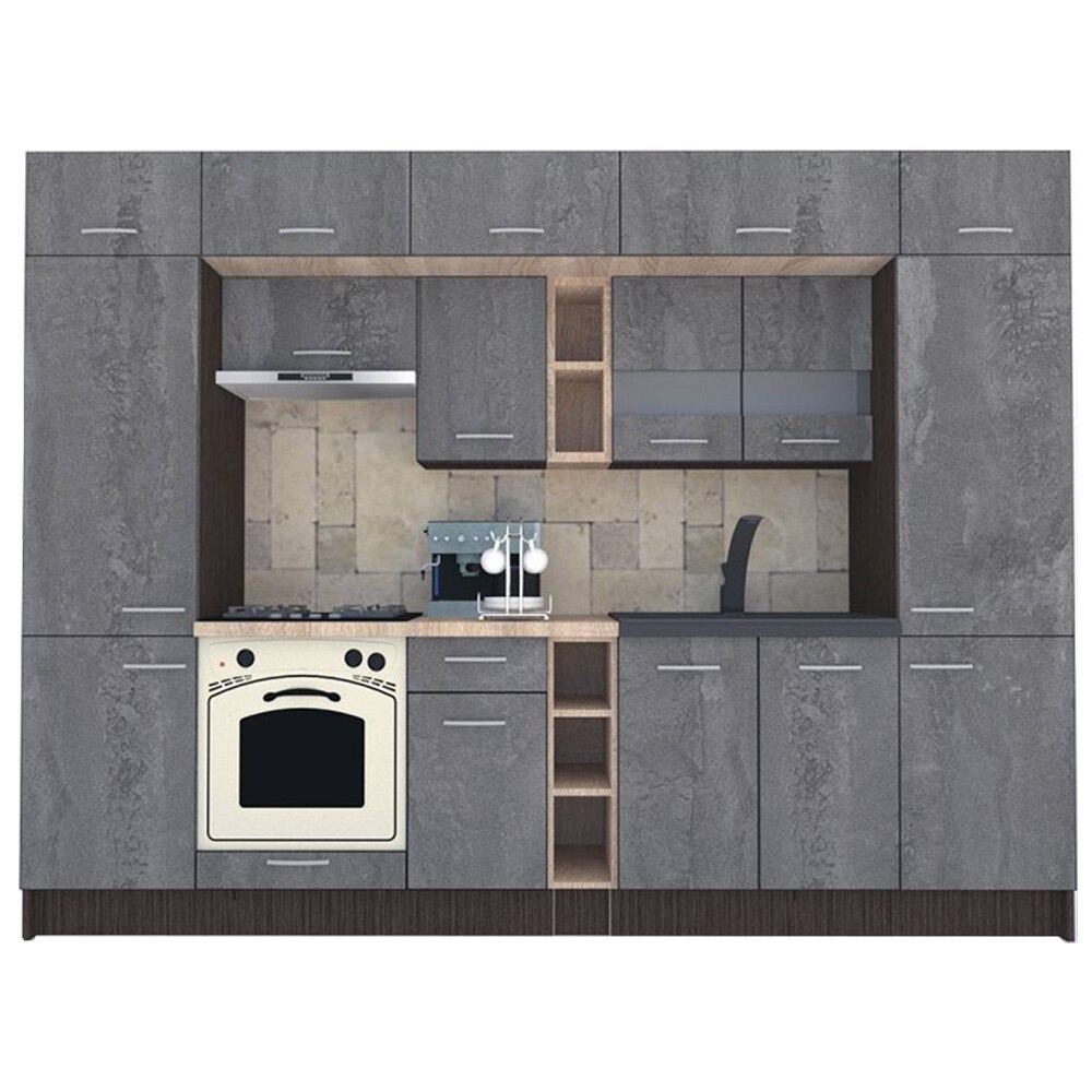 Set Bucatarie Genarom BIGMAR 300, 300 x 225,5 x 60 cm, Wenge / Decor K352