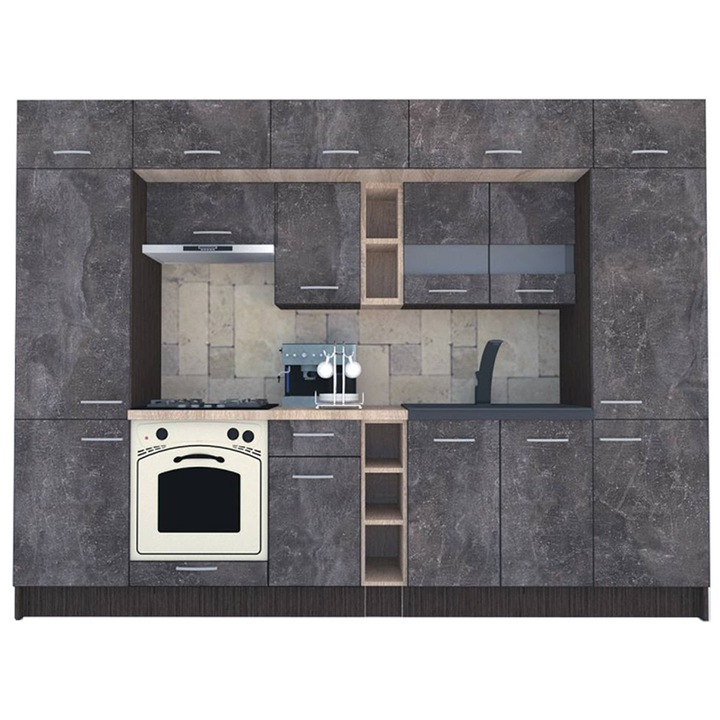 Set Bucatarie Genarom BIGMAR 300, 300 x 225,5 x 60 cm, Wenge / Decor 4299