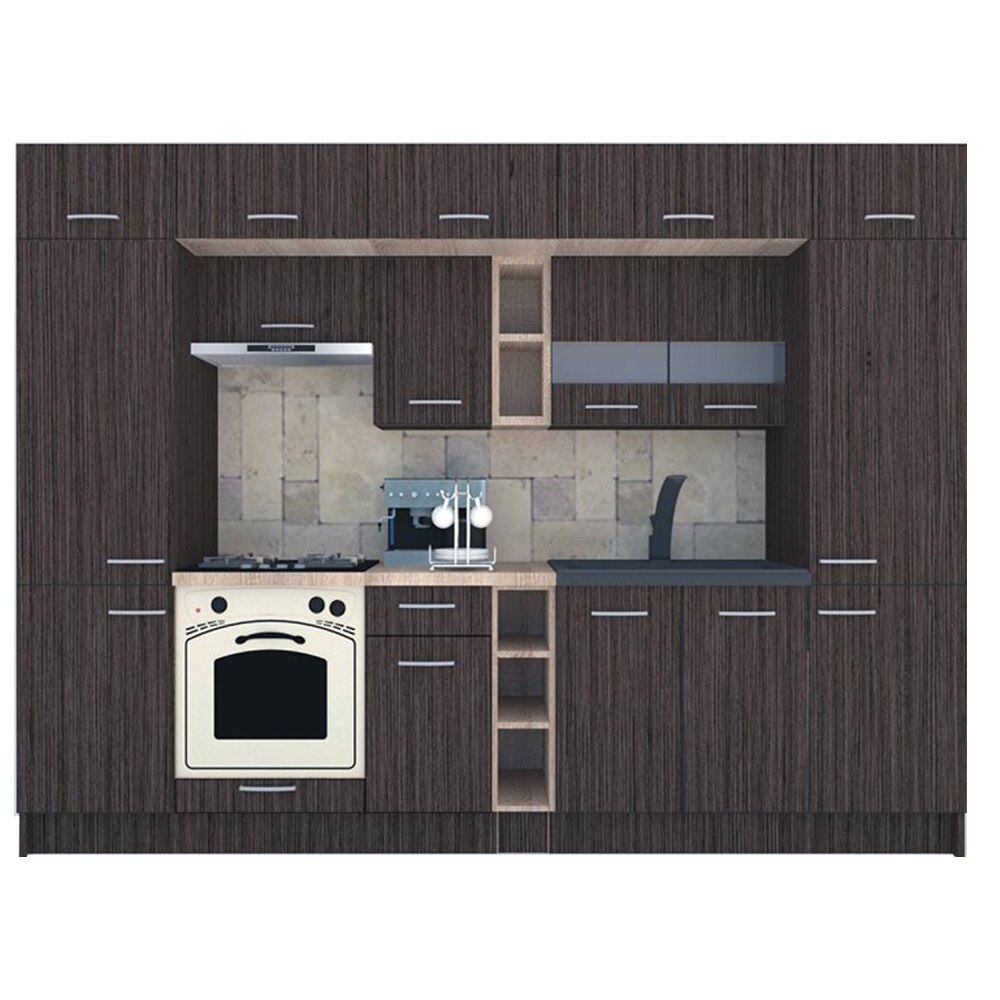 Set Bucatarie Genarom BIGMAR 300, 300 x 225,5 x 60 cm, Wenge / Decor 8548