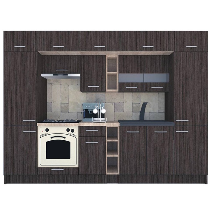 Set Bucatarie Genarom BIGMAR 300, 300 x 225,5 x 60 cm, Wenge / Decor 8548