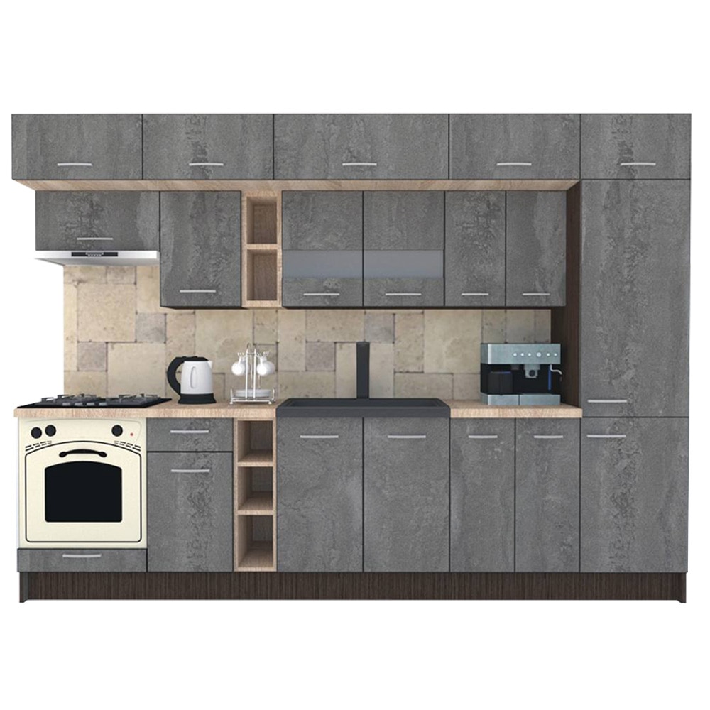 Set Bucatarie Genarom BIGMAR 310 A, 310 x 225,5 x 60 cm, Wenge / Decor K352