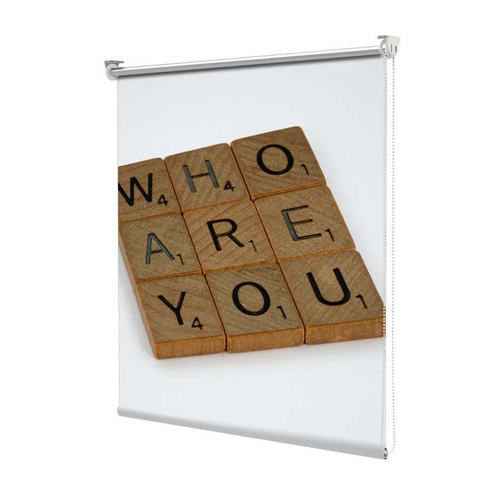 Roleta Art Shade tip Jaluzea cu Rulou si sistem inclus, Art Star, Who are you, Mesaje, Decoratiuni, Latime 70 cm x Inaltime 190 cm