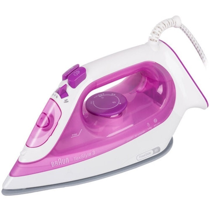 Парна ютия Braun Texstyle 3, SI 3030, FreeGlide 3D, 2300 W, Бяло/Лилаво