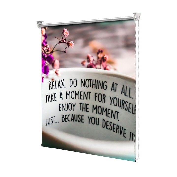Roleta Art Shade tip Jaluzea cu Rulou si sistem inclus, Art Star, Relax, enjoy the moment, Mesaje, Decoratiuni, Latime 65 cm x Inaltime 130 cm