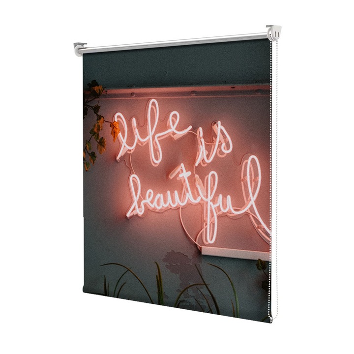 Roleta Art Shade tip Jaluzea cu Rulou si sistem inclus, Art Star, Life is beautiful , Mesaje, Decoratiuni, Latime 60 cm x Inaltime 190 cm