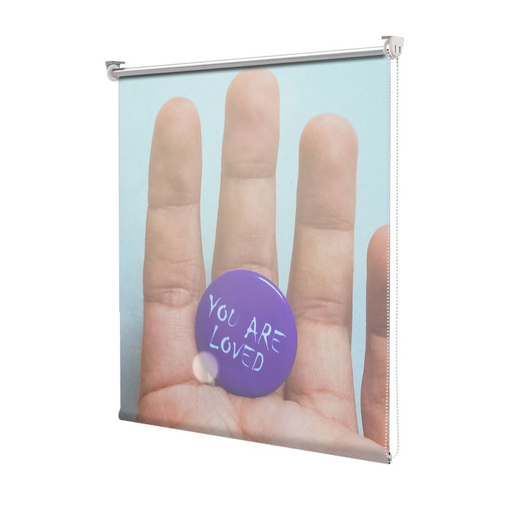 Roleta Art Shade tip Jaluzea cu Rulou si sistem inclus, Art Star, Esti iubit, Mesaje, Decoratiuni, Latime 105 cm x Inaltime 130 cm