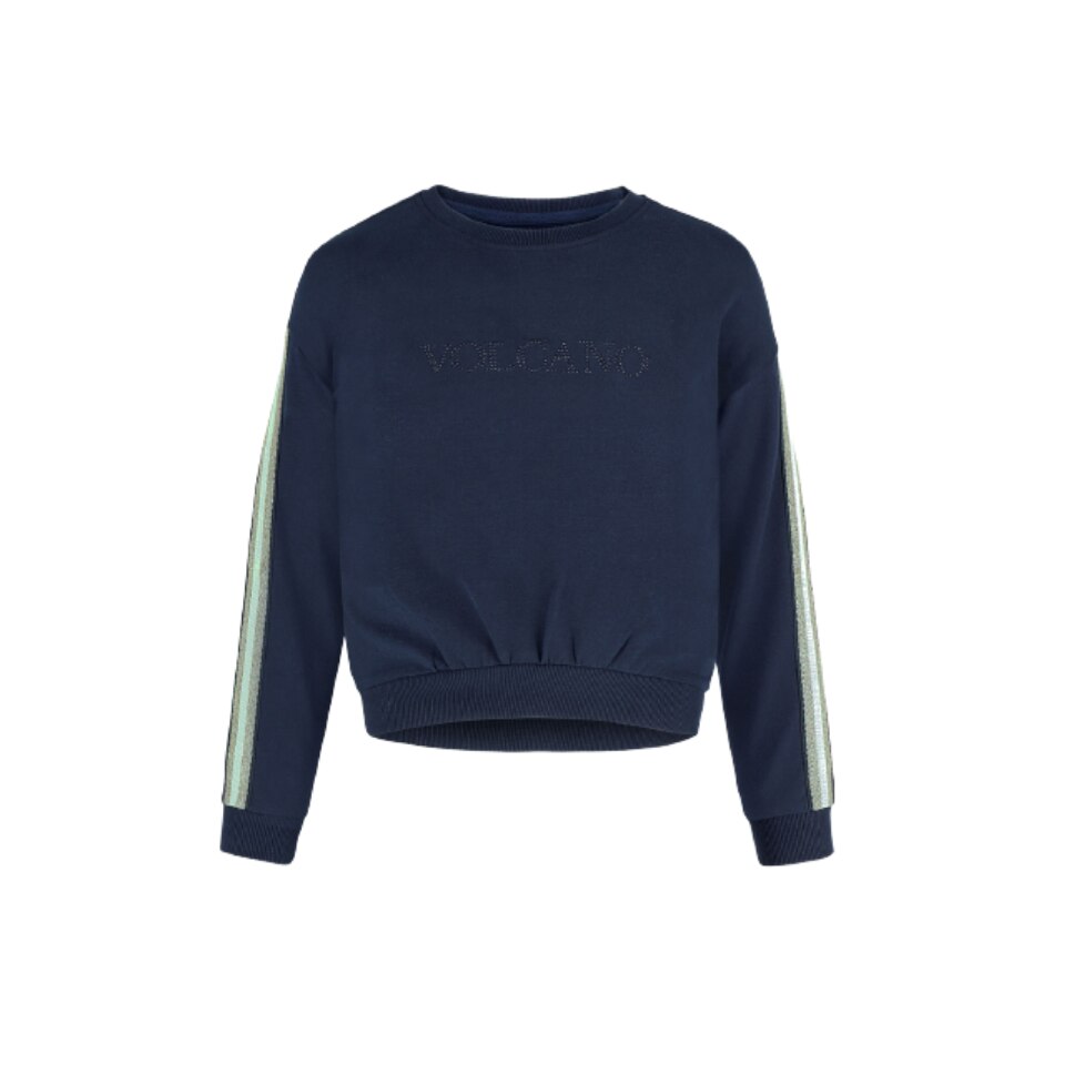 Pulover cu margele Fete, Volcano, Nino Junior, Bumbac/Elastan, Albastru, 134 - 140CM, 9 - 10 ani