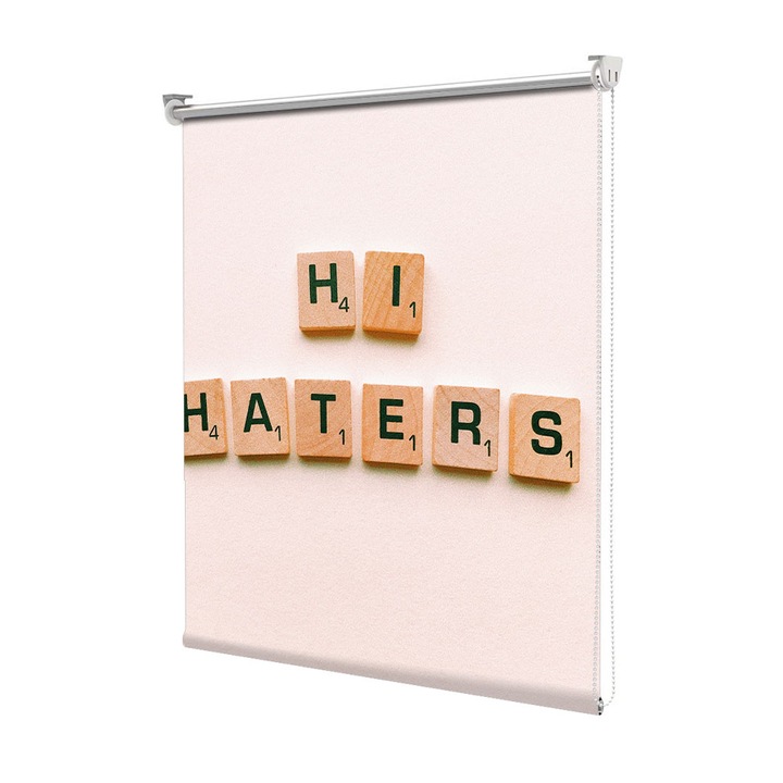 Roleta Art Shade tip Jaluzea cu Rulou si sistem inclus, Art Star, Hi haters, Mesaje, Decoratiuni, Latime 95 cm x Inaltime 130 cm