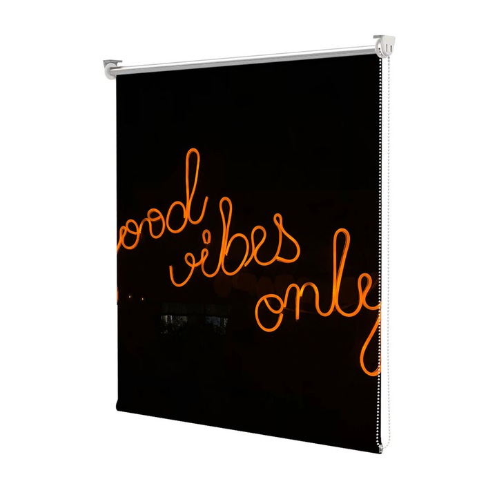 Roleta Art Shade tip Jaluzea cu Rulou si sistem inclus, Art Star, Good vibes scris rosu, Mesaje, Decoratiuni, Latime 120 cm x Inaltime 130 cm