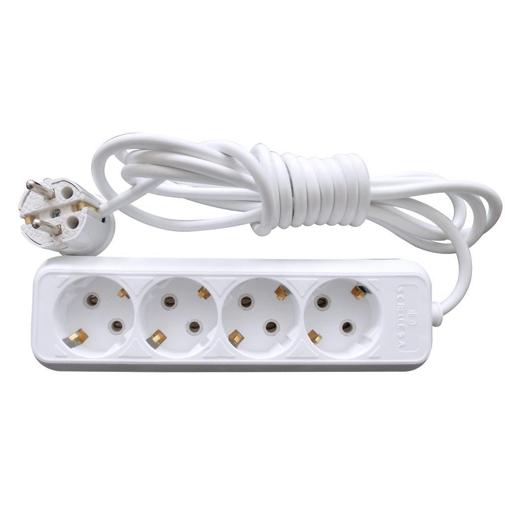 Prelungitor ceramic 4 prize, 3 m, alb, RELEE MEDIAS