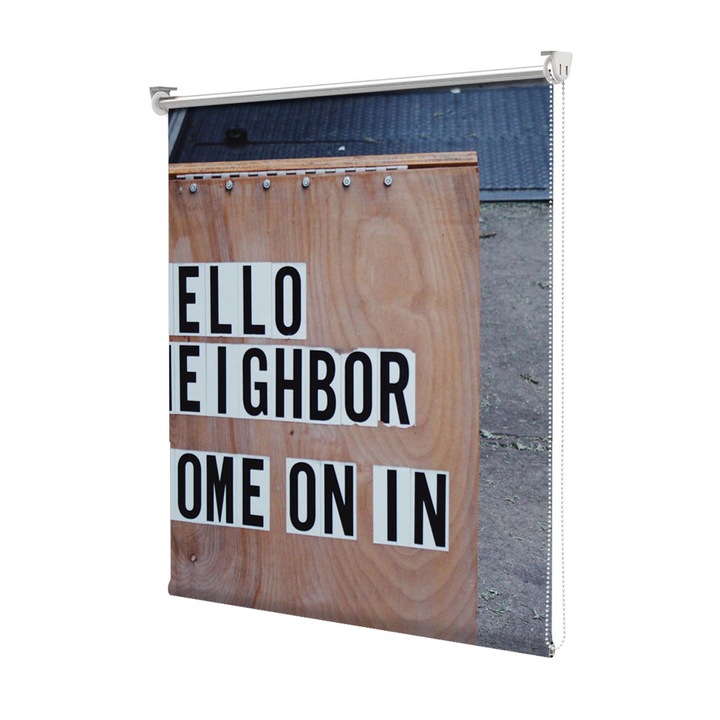 Roleta Art Shade tip Jaluzea cu Rulou si sistem inclus, Art Star, Hai inauntru, Mesaje, Decoratiuni, Latime 55 cm x Inaltime 130 cm