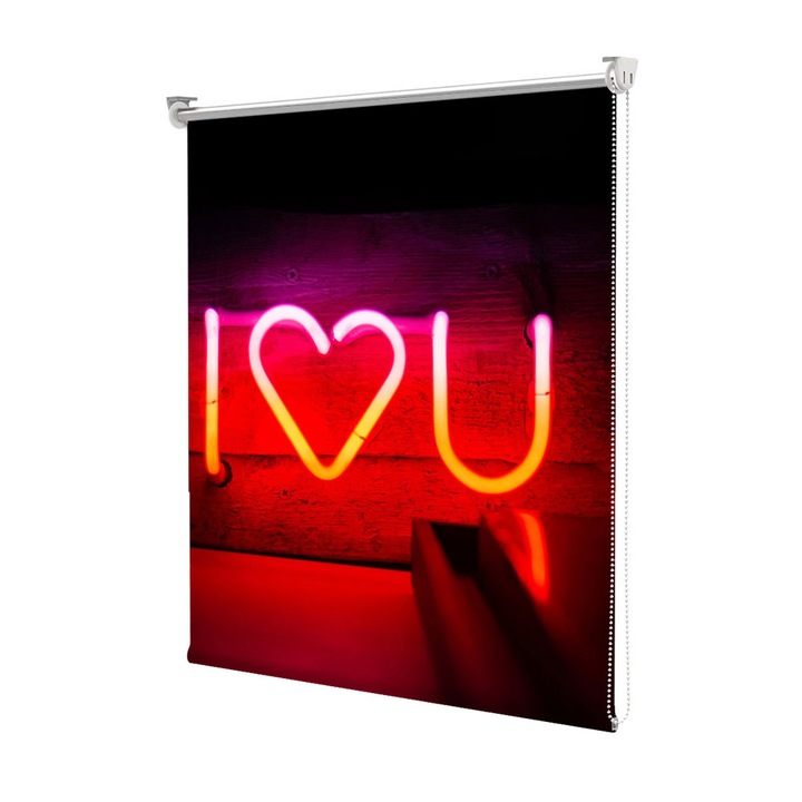 Roleta Art Shade tip Jaluzea cu Rulou si sistem inclus, Art Star, i heart you, Mesaje, Decoratiuni, Latime 130 cm x Inaltime 130 cm