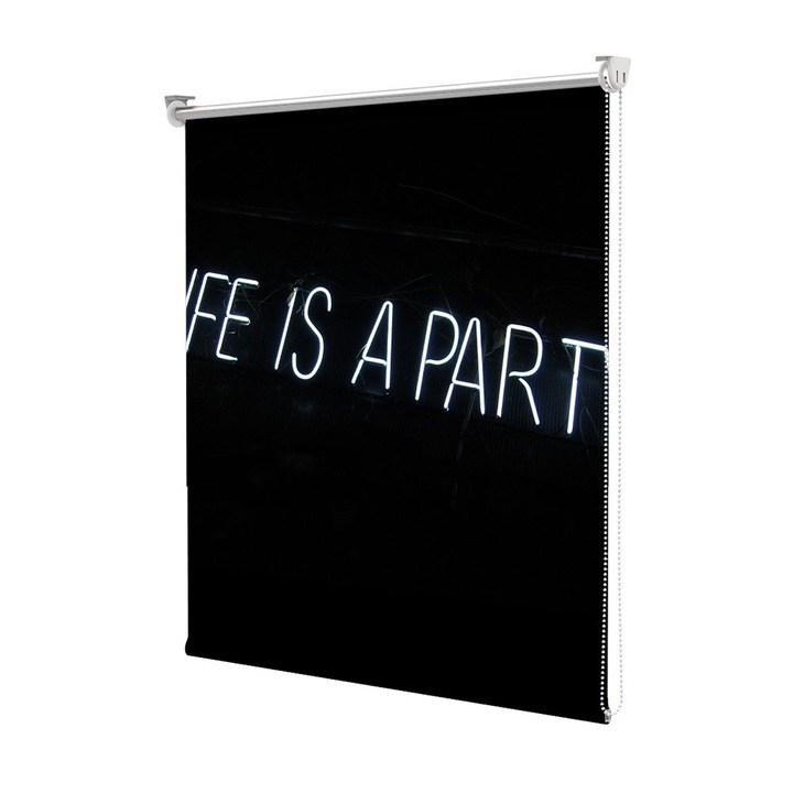 Roleta Art Shade tip Jaluzea cu Rulou si sistem inclus, Art Star, Viata e o petrecere, Mesaje, Decoratiuni, Latime 75 cm x Inaltime 130 cm