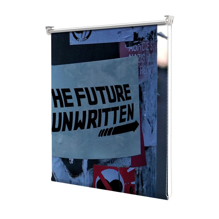 Roleta Art Shade tip Jaluzea cu Rulou si sistem inclus, Art Star, Viitor nescris, Mesaje, Decoratiuni, Latime 130 cm x Inaltime 130 cm