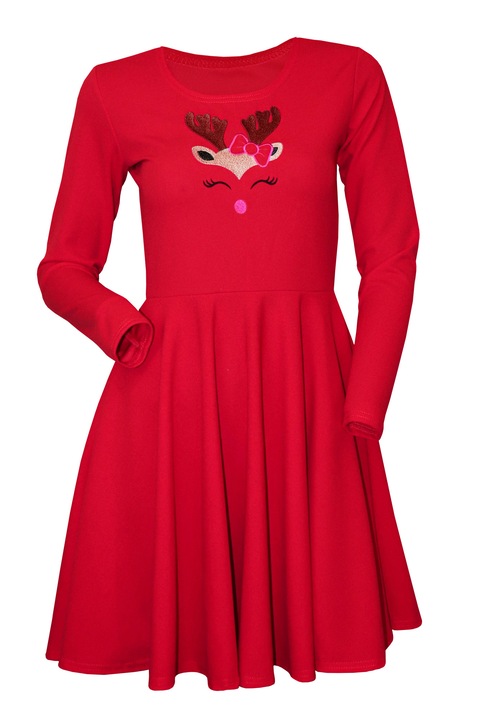 Rochie dama, rosie cu broderie ren Craciun, marimea S