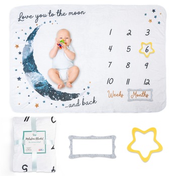 Paturica Milestone, aniversara pentru fotografii memorabile, 100x150 cm Luna Albastra Paturica Milestone, aniversara pentru fotografii memorabile, 100x150 cm Luna Albastra