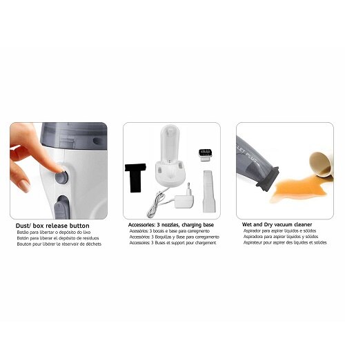 Aspirator de mana, HAEGER BULLET PLUS PV-45G.004A, 45W, 7.2 V, Wet & Dry, 0.55 L, lichid 150 ml, Autonomie 18 min, Alb/Gri