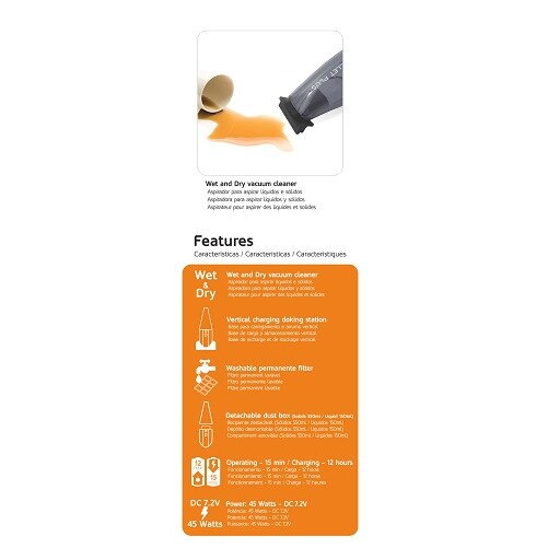 Aspirator de mana, HAEGER BULLET PLUS PV-45G.004A, 45W, 7.2 V, Wet & Dry, 0.55 L, lichid 150 ml, Autonomie 18 min, Alb/Gri