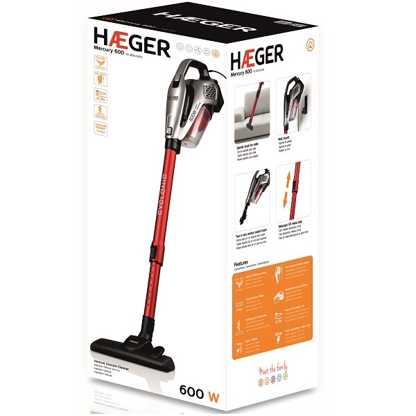 Вертикална прахосмукачка HAEGER, MERCURY VC-600.041A, 600W, Капацитет ...