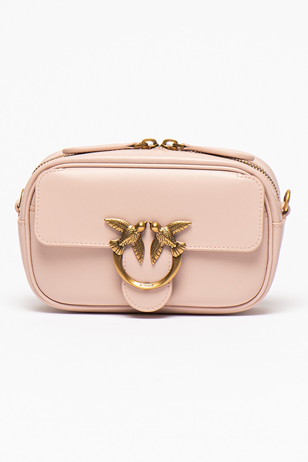Pinko, Geanta crossbody de piele cu logo Love, Roz pastel