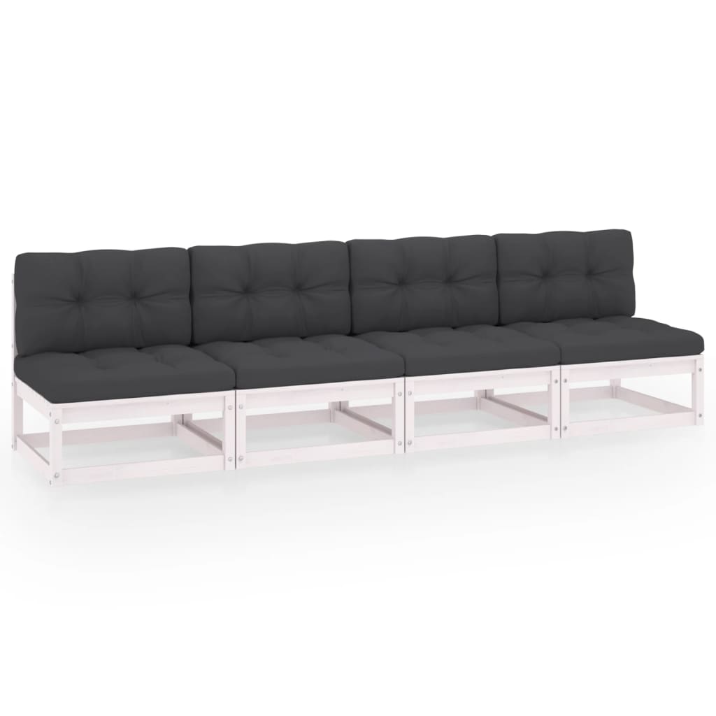 Canapea de gradina din lemn masiv cu 4 locuri cu perne vidaXL, Lemn, 70 x 70 x 67 cm, Alb/Antracit