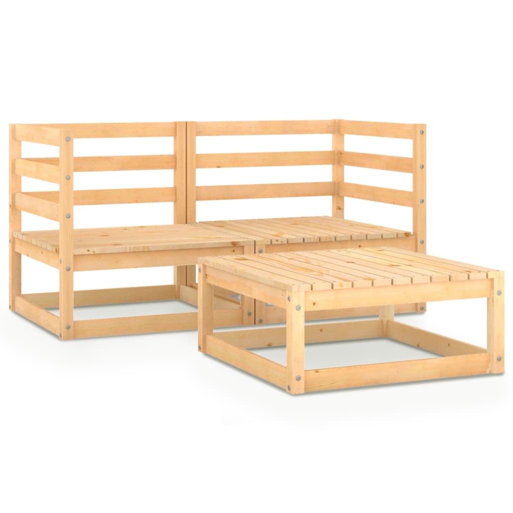 Set mobilier gradina 3 piese canapea cu masuta, vidaXL, Lemn masiv de pin, Maro miere