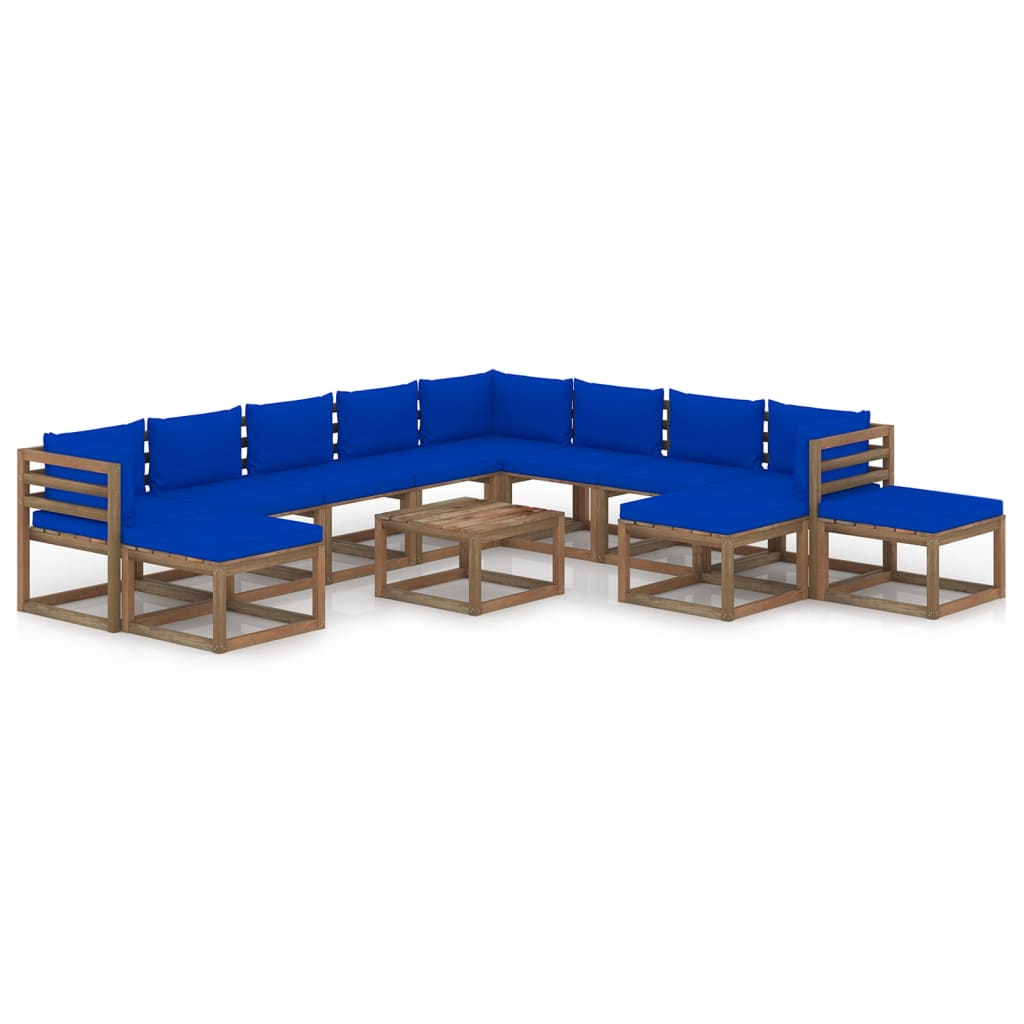 Set mobilier de gradina cu perne, albastru, 12 piese