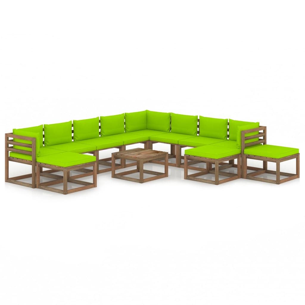 Set mobilier de gradina cu perne verde aprins, 12 piese