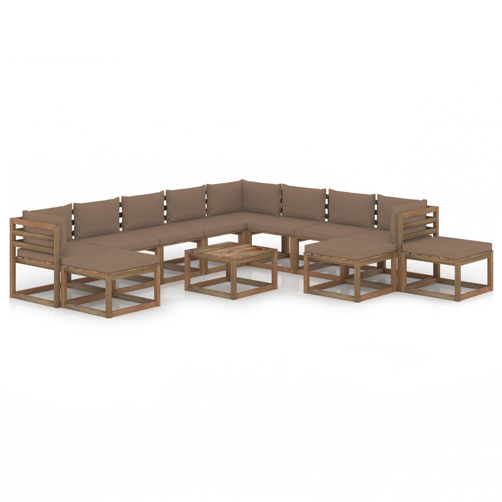 Set mobilier de gradina cu perne gri taupe, 12 piese