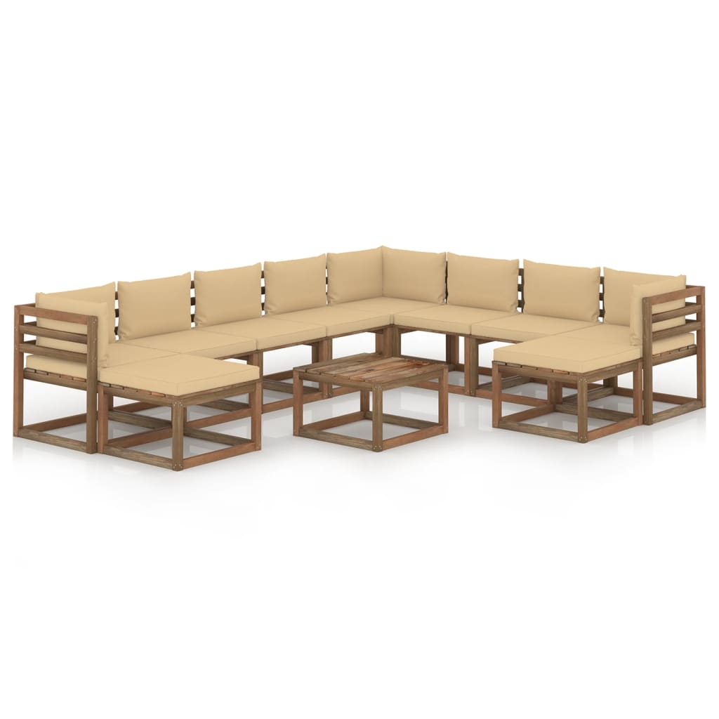 Set mobilier de gradina cu perne, 11 piese, bej