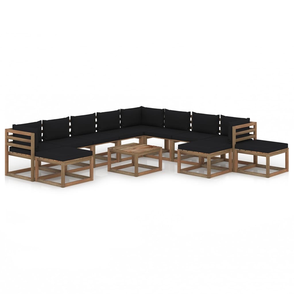 Set mobilier de gradina cu perne negre, 12 piese