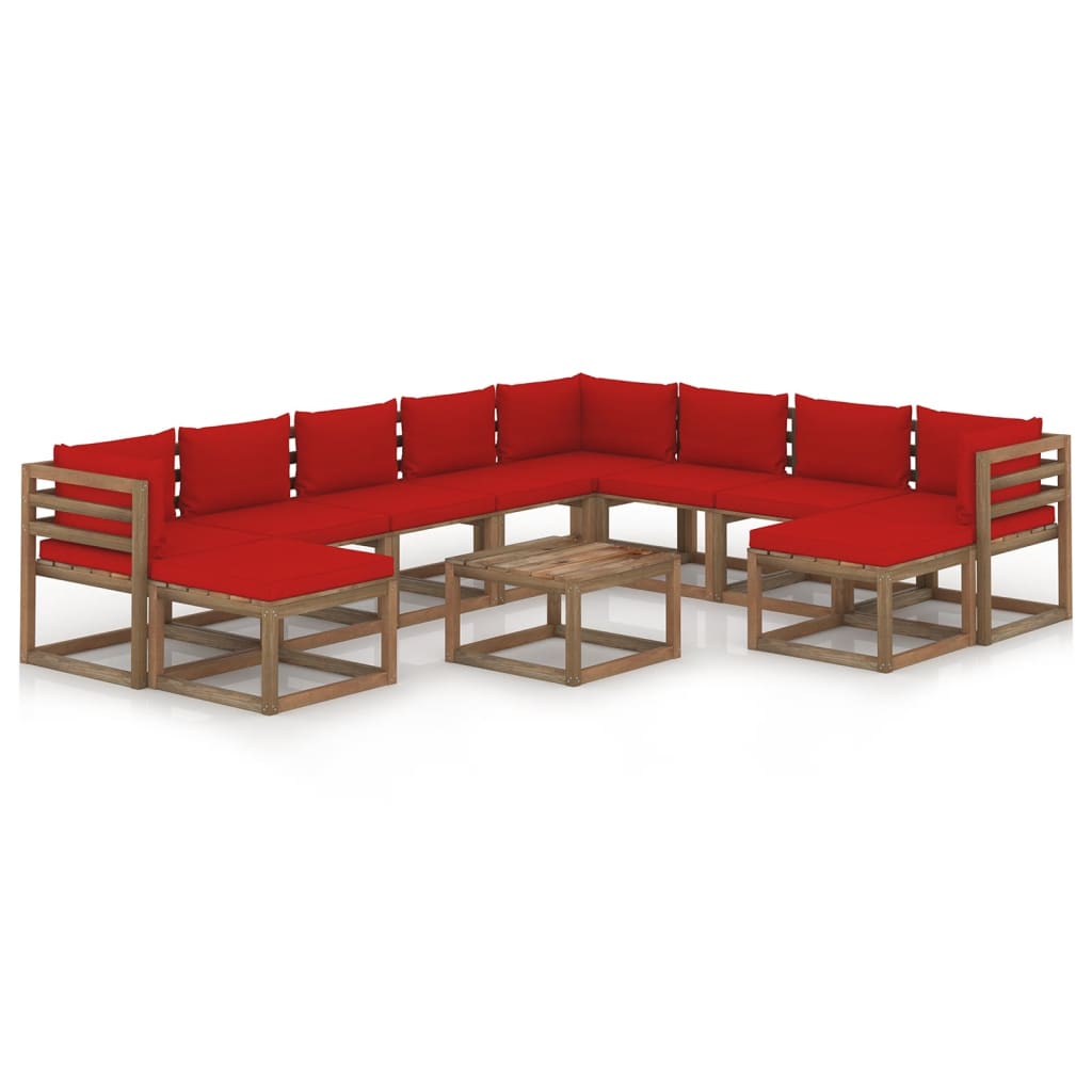 Set mobilier de gradina cu perne rosii, 11 piese
