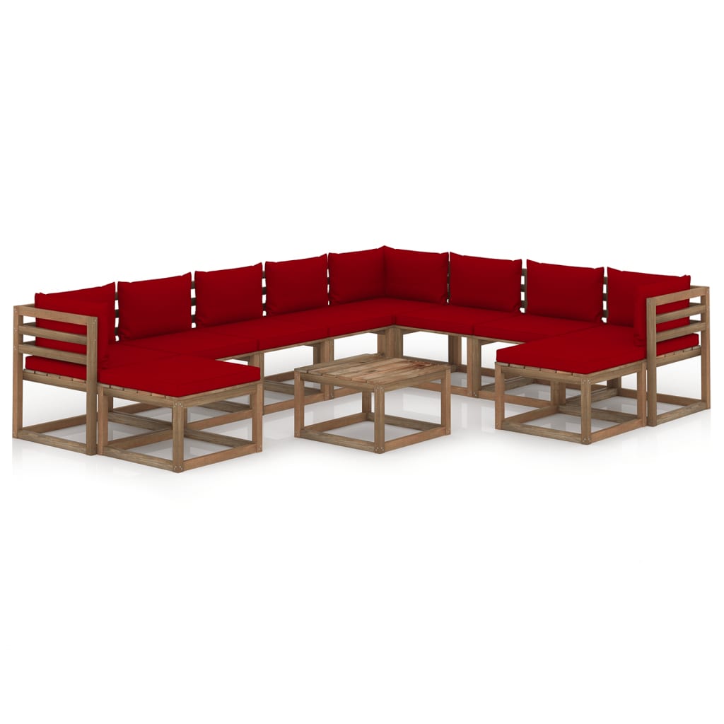 Set mobilier de gradina cu perne rosu vin, 11 piese