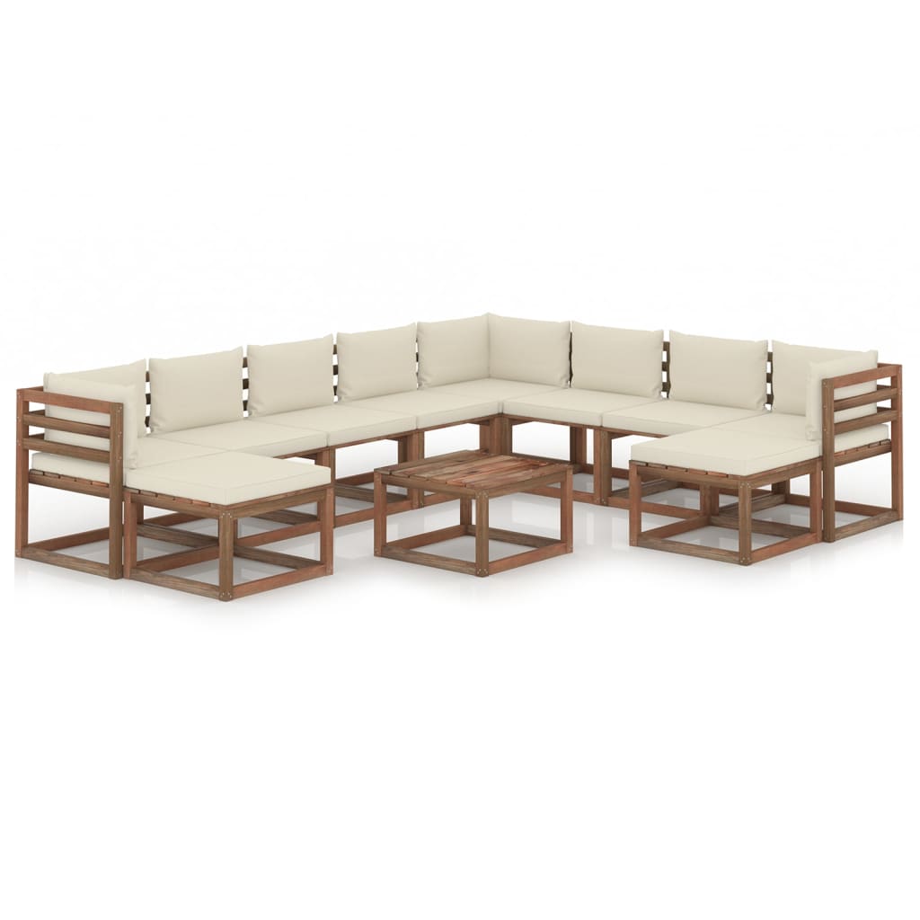 Set mobilier de gradina cu perne crem, 11 piese