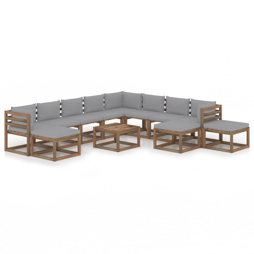Set mobilier de gradina cu perne gri, 12 piese
