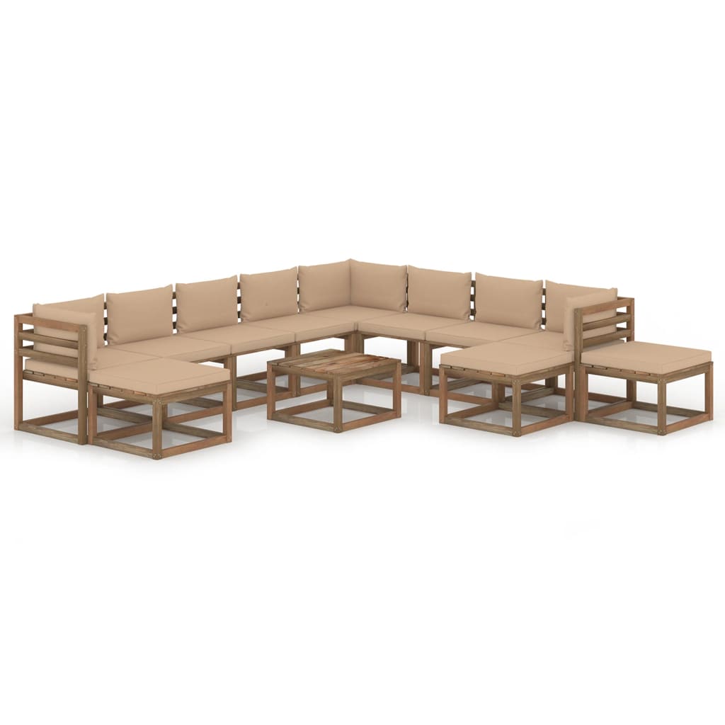 Set mobilier de gradina cu perne bej, 12 piese