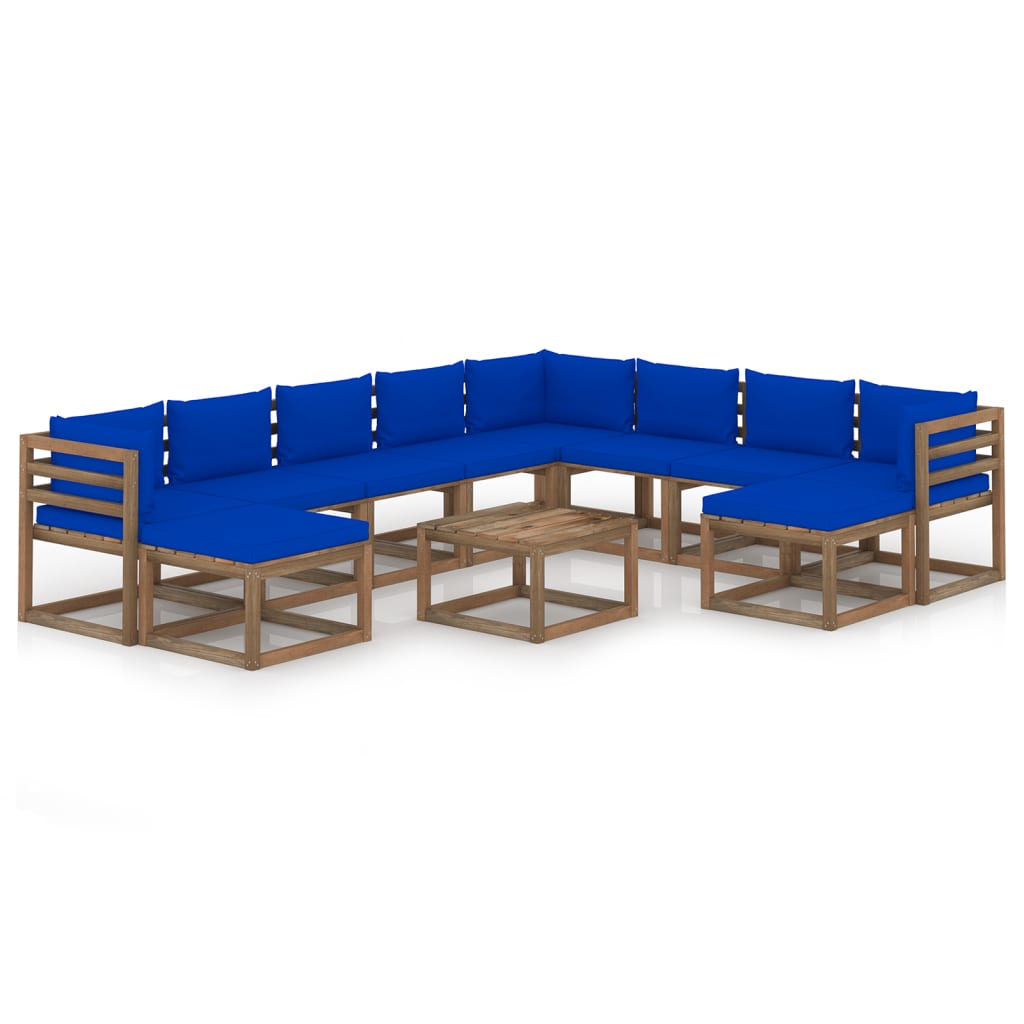 Set mobilier de gradina cu perne, albastru, 11 piese