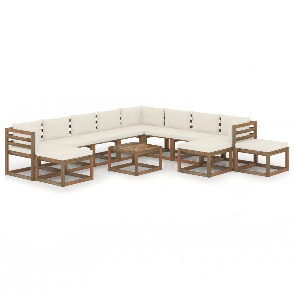 Set mobilier de gradina cu perne crem, 12 piese