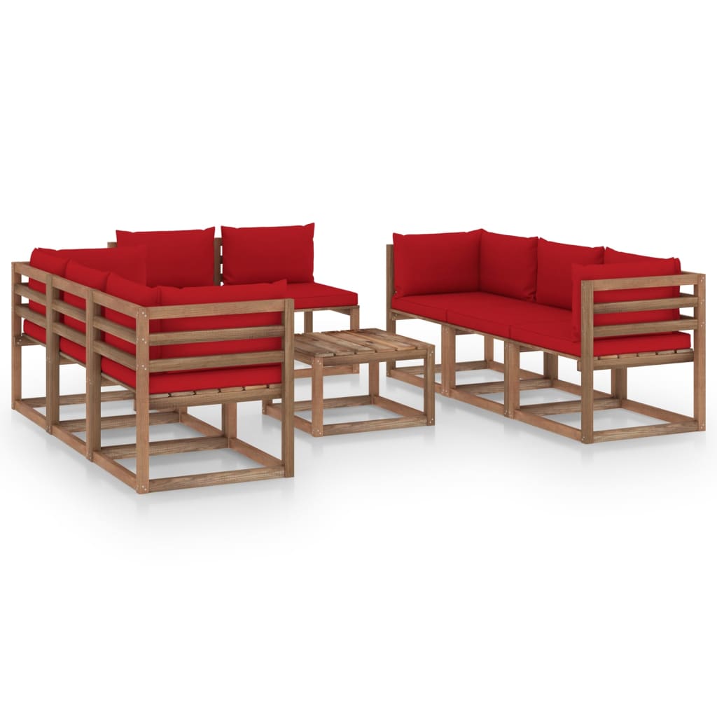 Set mobilier de gradina cu perne rosii, 9 piese