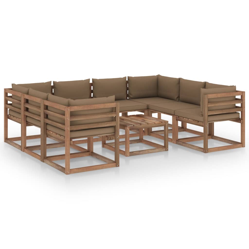Set mobilier de gradina, 9 piese, cu perne gri taupe