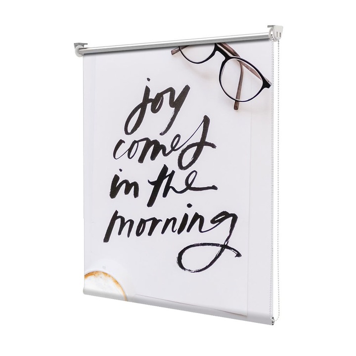 Roleta Art Shade tip Jaluzea cu Rulou si sistem inclus, Art Star, Joy comes in the morning, Mesaje, Decoratiuni, Latime 85 cm x Inaltime 130 cm