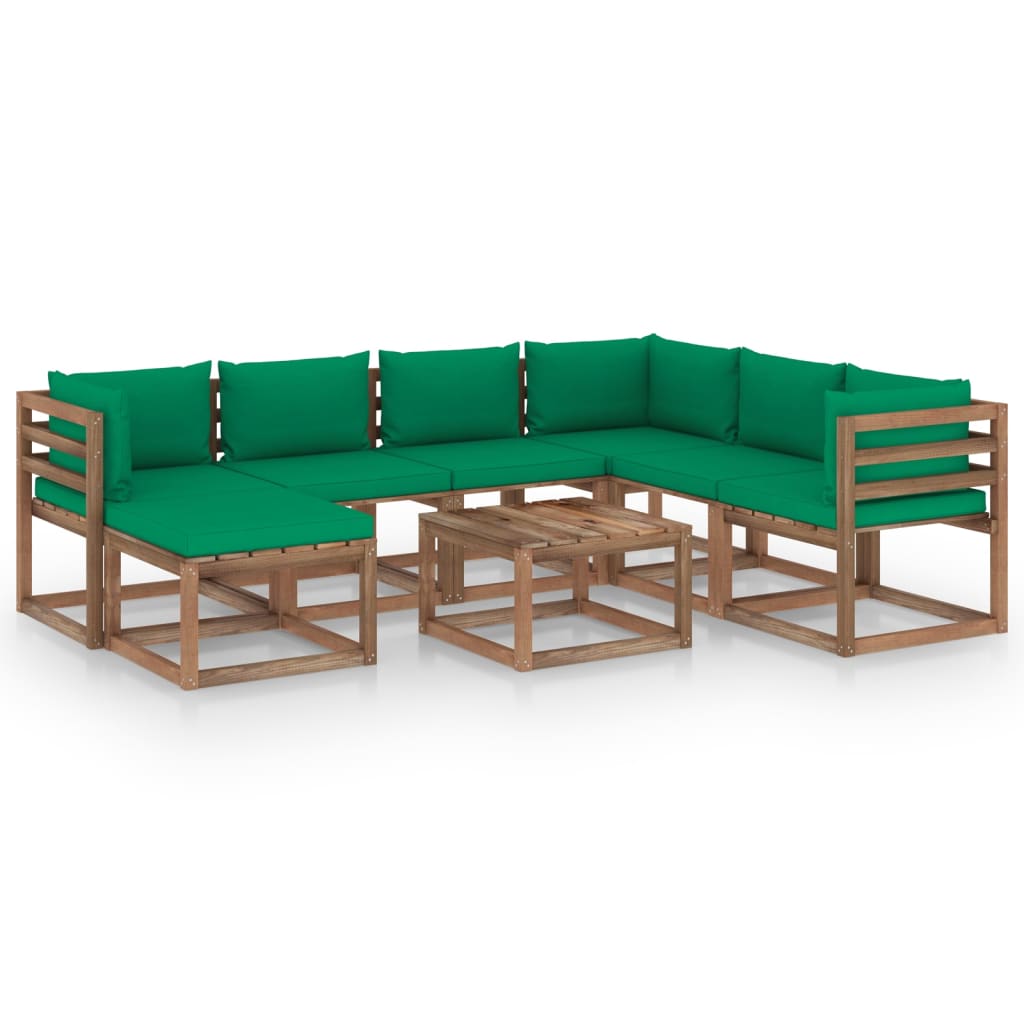 Set mobilier de gradina cu perne verzi, 8 piese