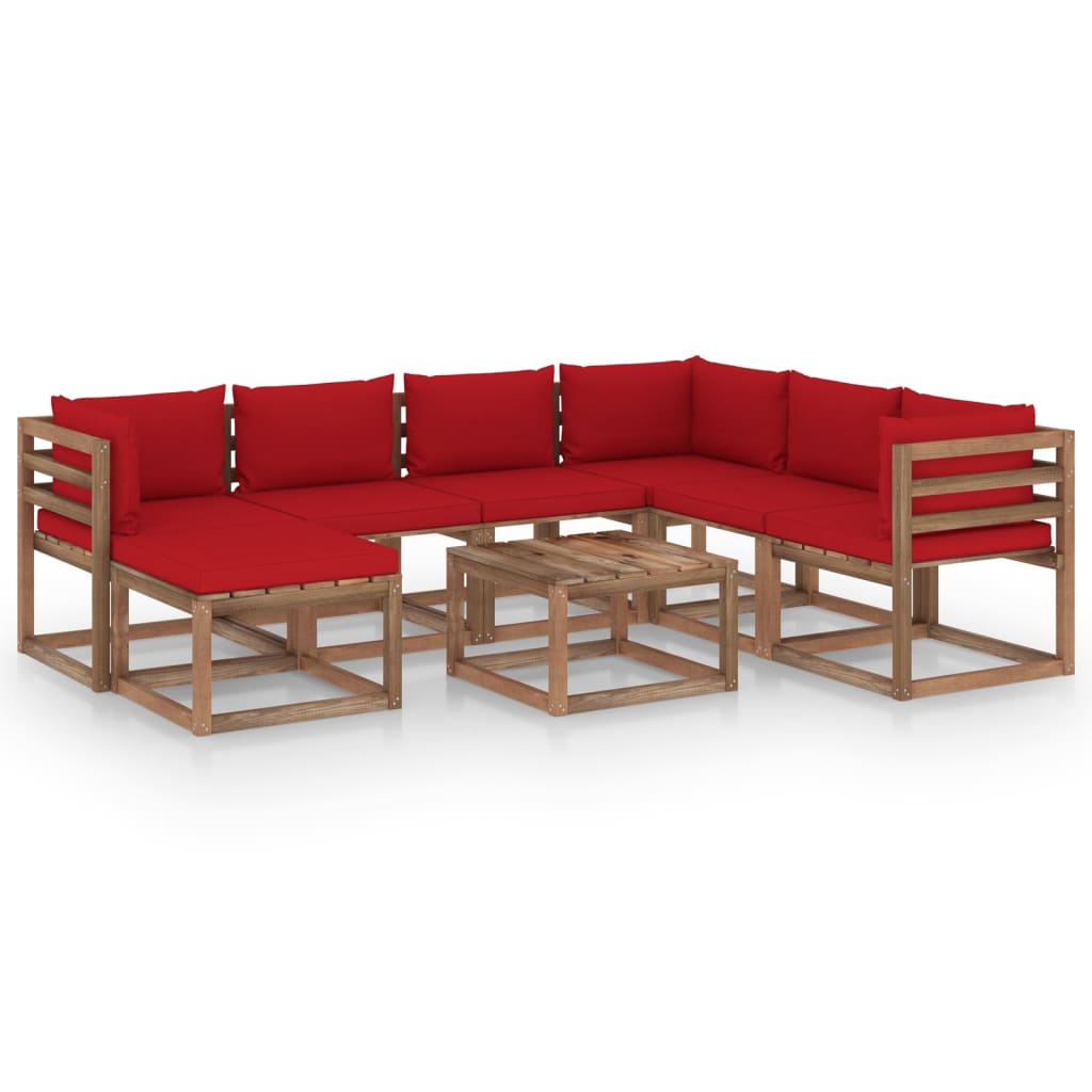 Set mobilier de gradina, 8 piese, cu perne rosii