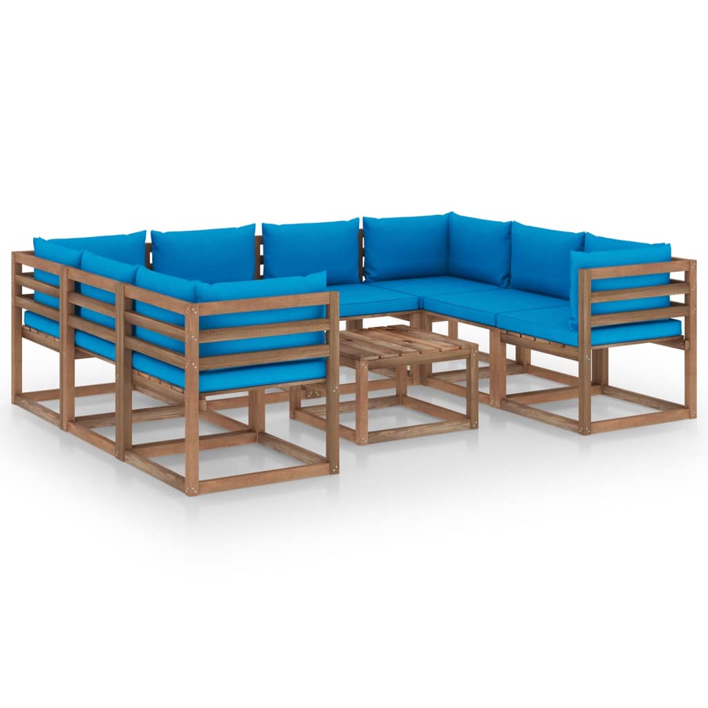Set mobilier de gradina cu perne albastru deschis, 9 piese