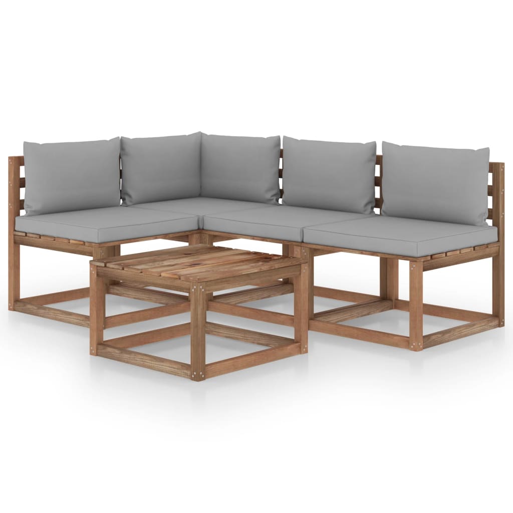 Set mobilier de gradina, 5 piese, cu perne gri