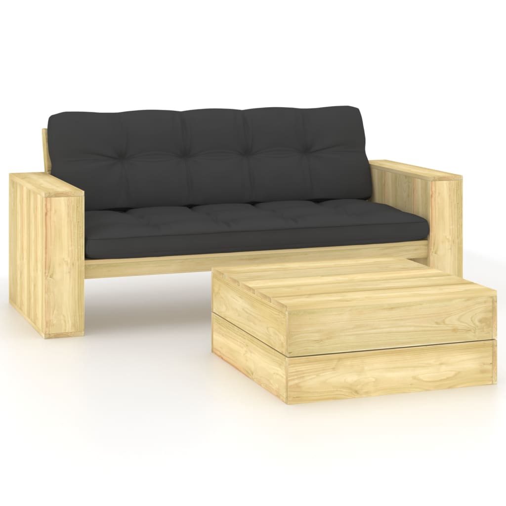 Set mobilier de gradina cu perne, 2 piese, lemn de pin tratat
