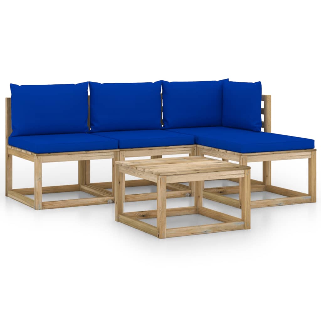 Set mobilier de gradina cu perne albastre, 5 piese