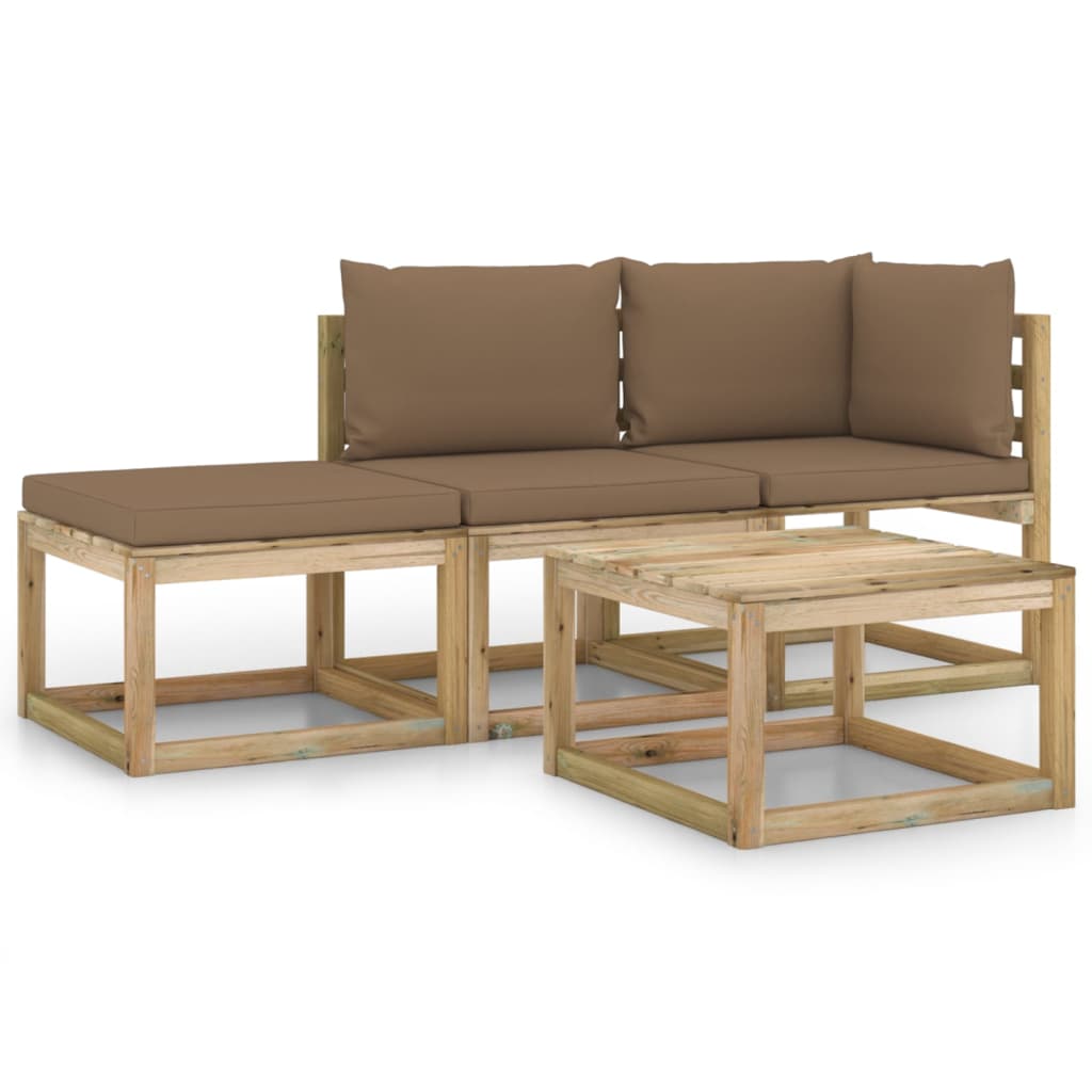 Set mobilier de gradina cu perne gri taupe, 4 piese